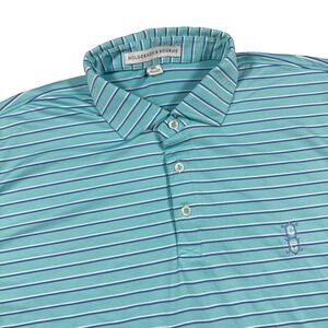 Holderness & Bourne Performance Golf Polo Mens 2XL Cyan Striped Tailored Fit